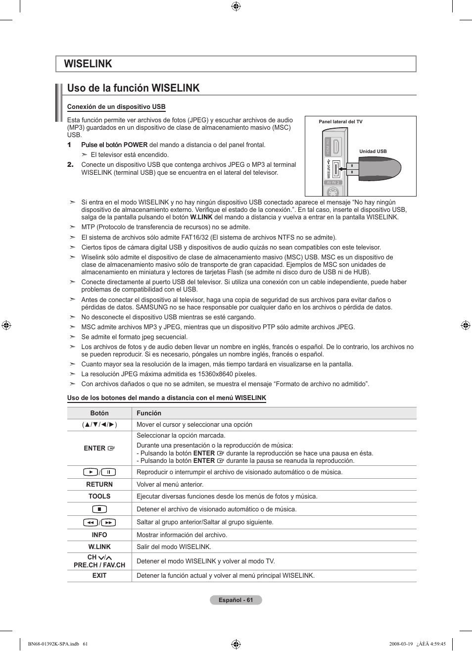 Wiselink uso de la función wiselink | Samsung 580 User Manual | Page 164 / 196