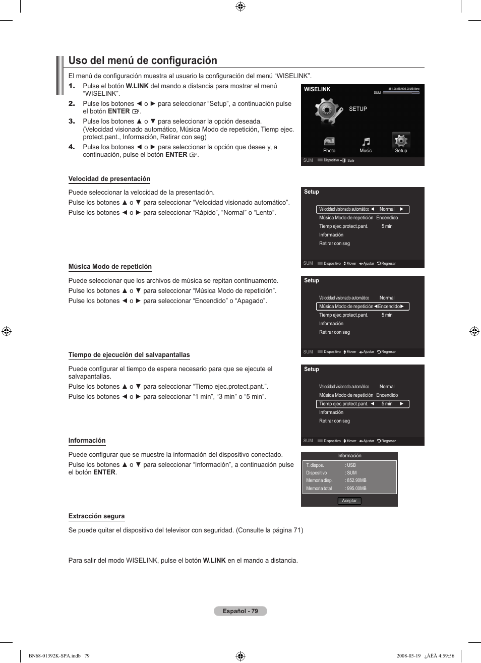 Uso del menú de configuración | Samsung 580 User Manual | Page 182 / 196