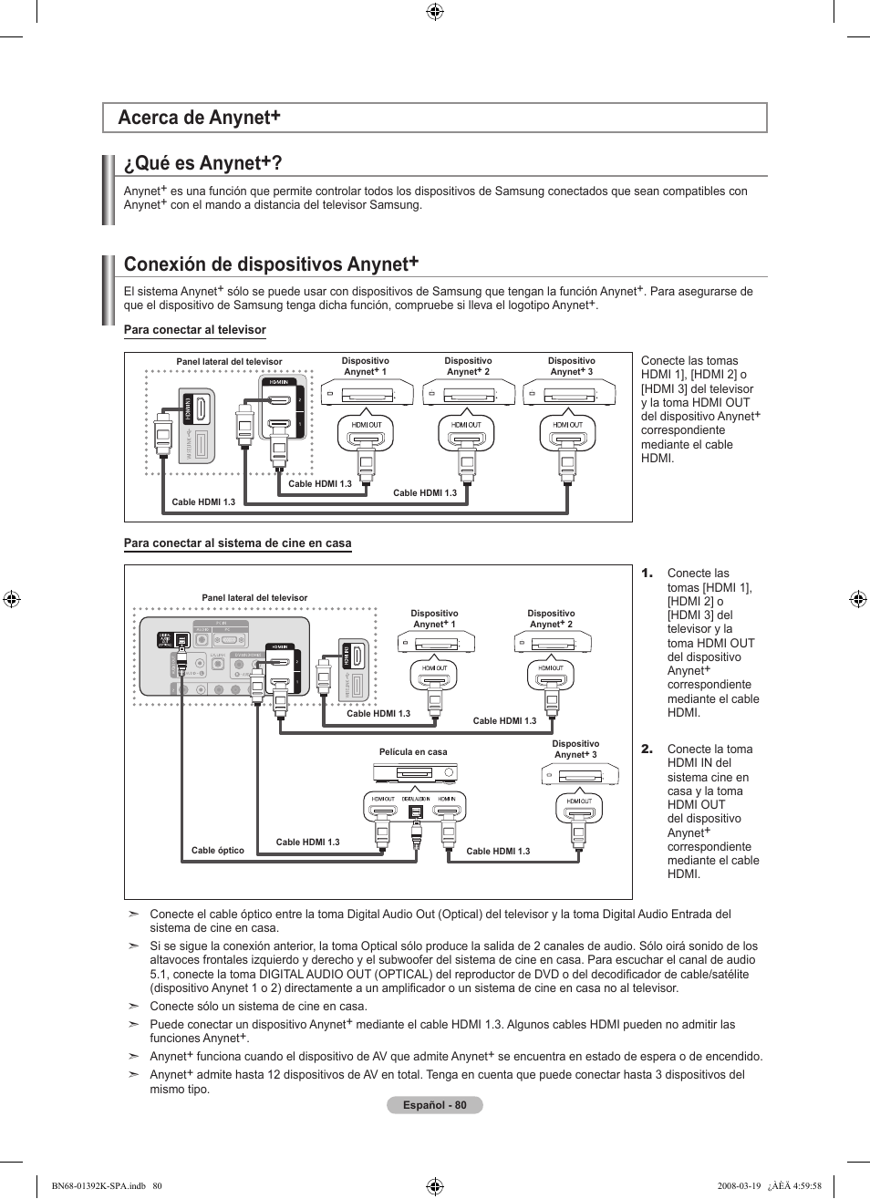 Qué es anynet, Acerca de anynet+ conexión de dispositivos anynet | Samsung 580 User Manual | Page 183 / 196