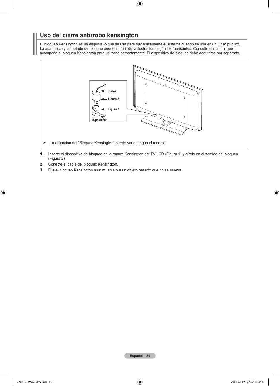 Uso del cierre antirrobo kensington | Samsung 580 User Manual | Page 192 / 196