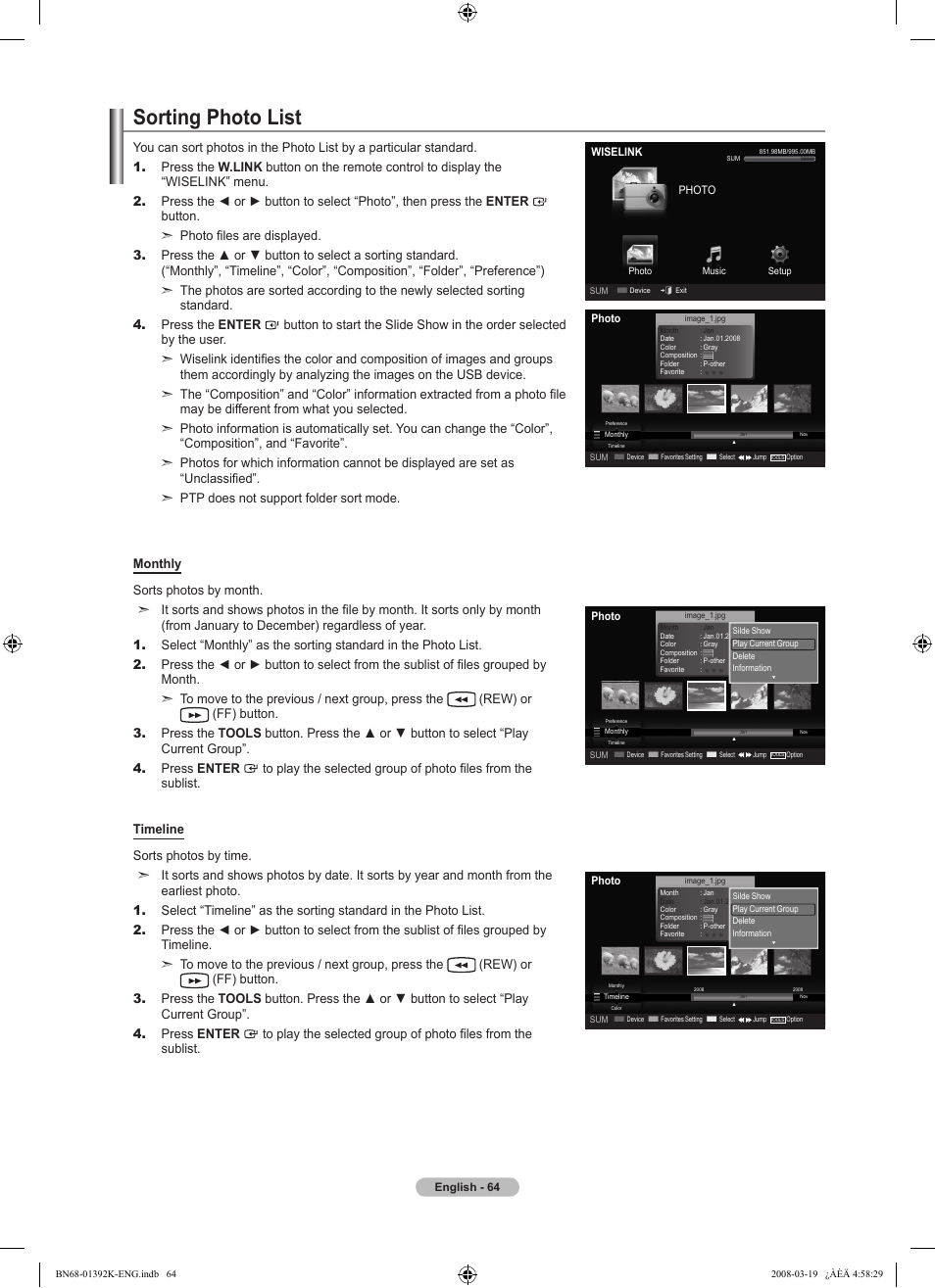 Sorting photo list | Samsung 580 User Manual | Page 66 / 196