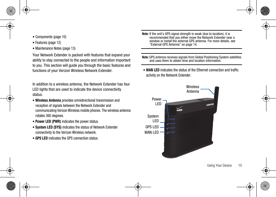 Verizon wireless network extender basics, Components - front view | Verizon Network Extender User Manual | Page 12 / 66