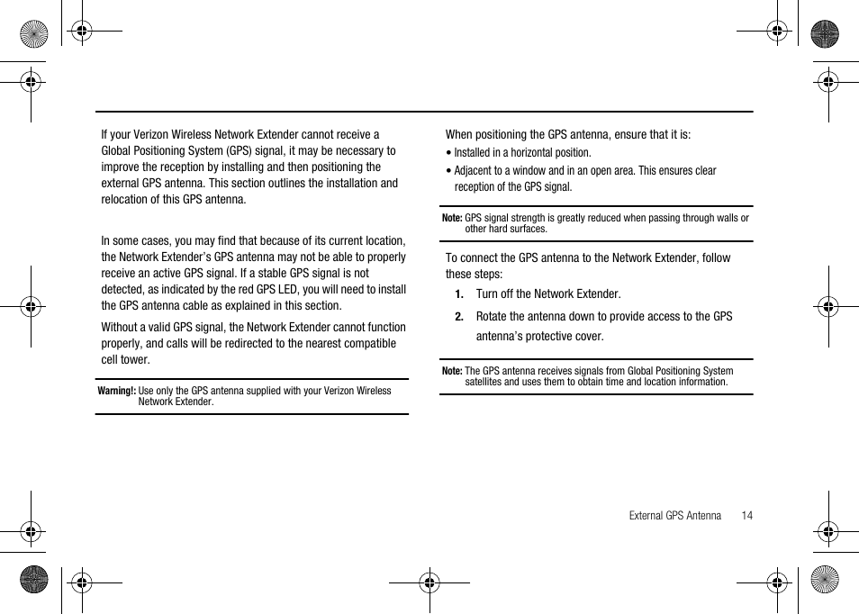 Section 3: external gps antenna, Antenna installation | Verizon Network Extender User Manual | Page 16 / 66