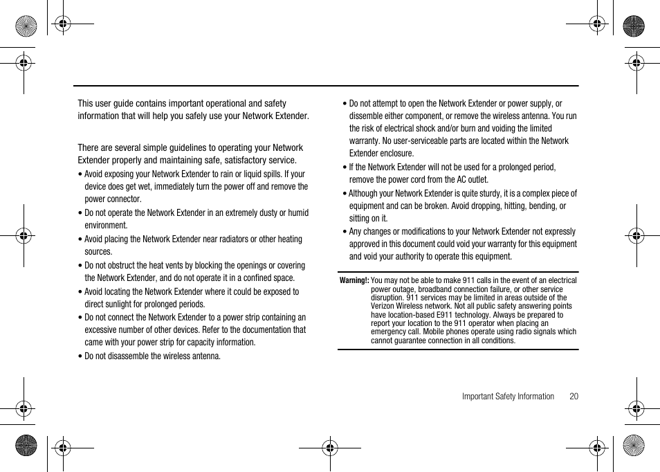 Section 5: important safety information, General precautions | Verizon Network Extender User Manual | Page 22 / 66