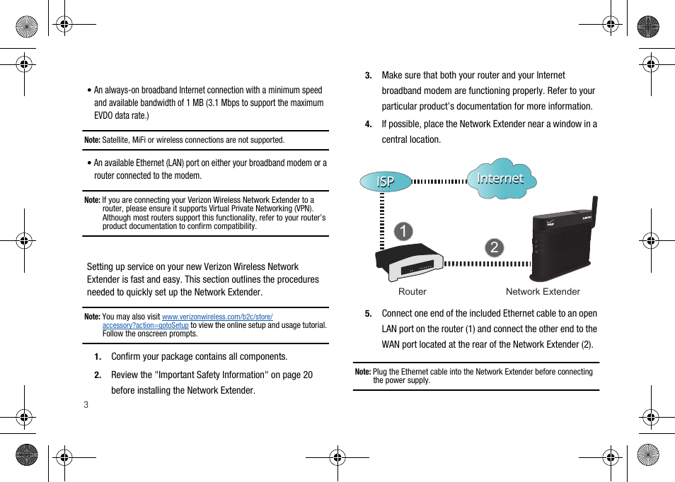 System requirements, Quick setup, Internet | Internet isp isp | Verizon Network Extender User Manual | Page 5 / 66