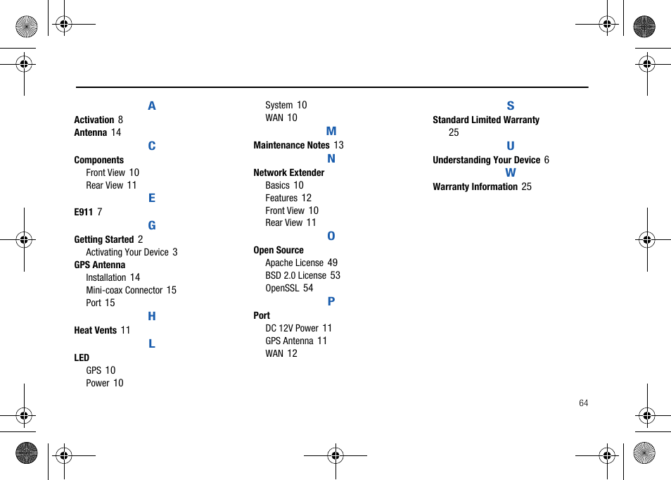 Index | Verizon Network Extender User Manual | Page 66 / 66
