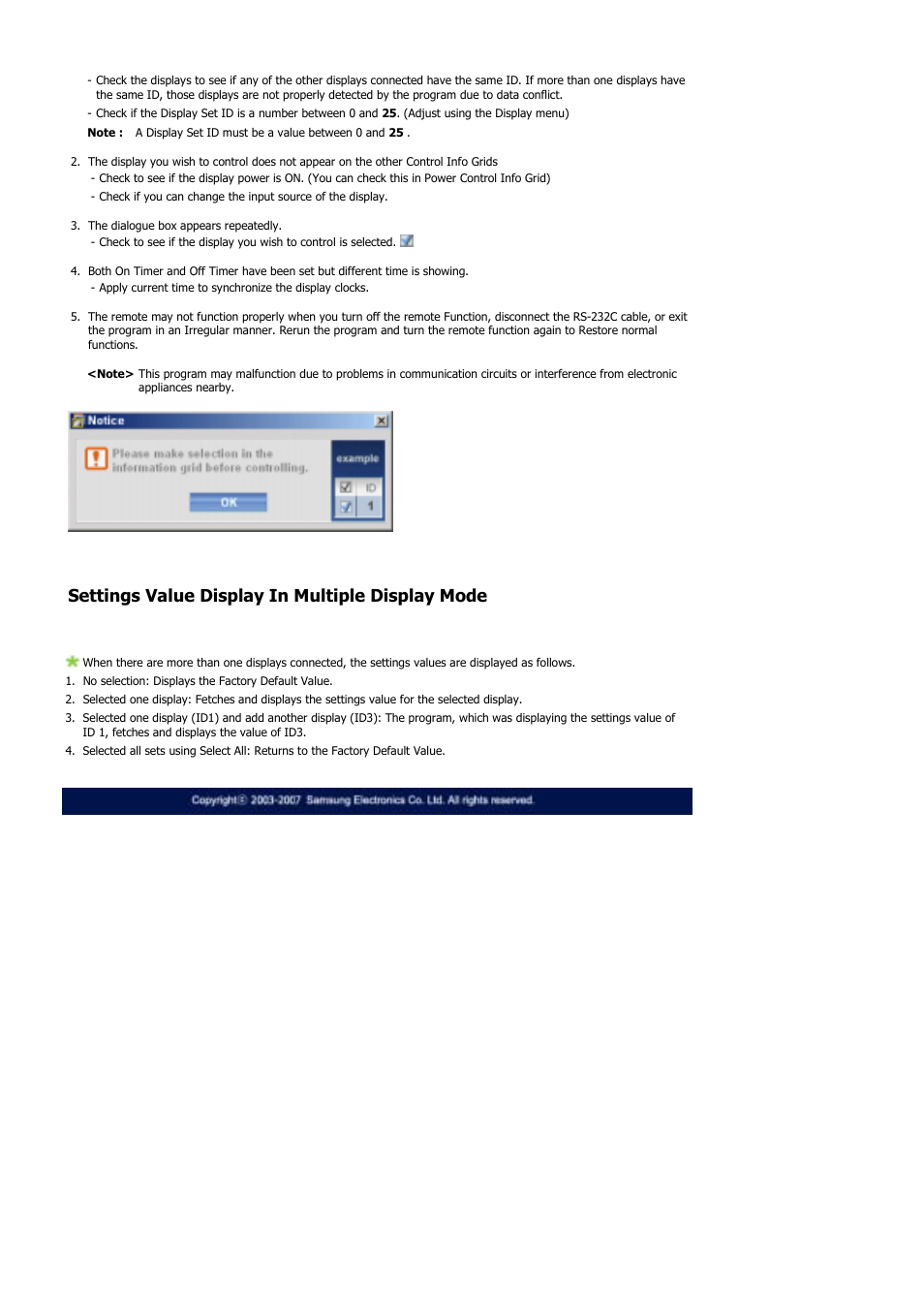 Settings value display in multiple display mode | Samsung 570DXN User Manual | Page 132 / 164