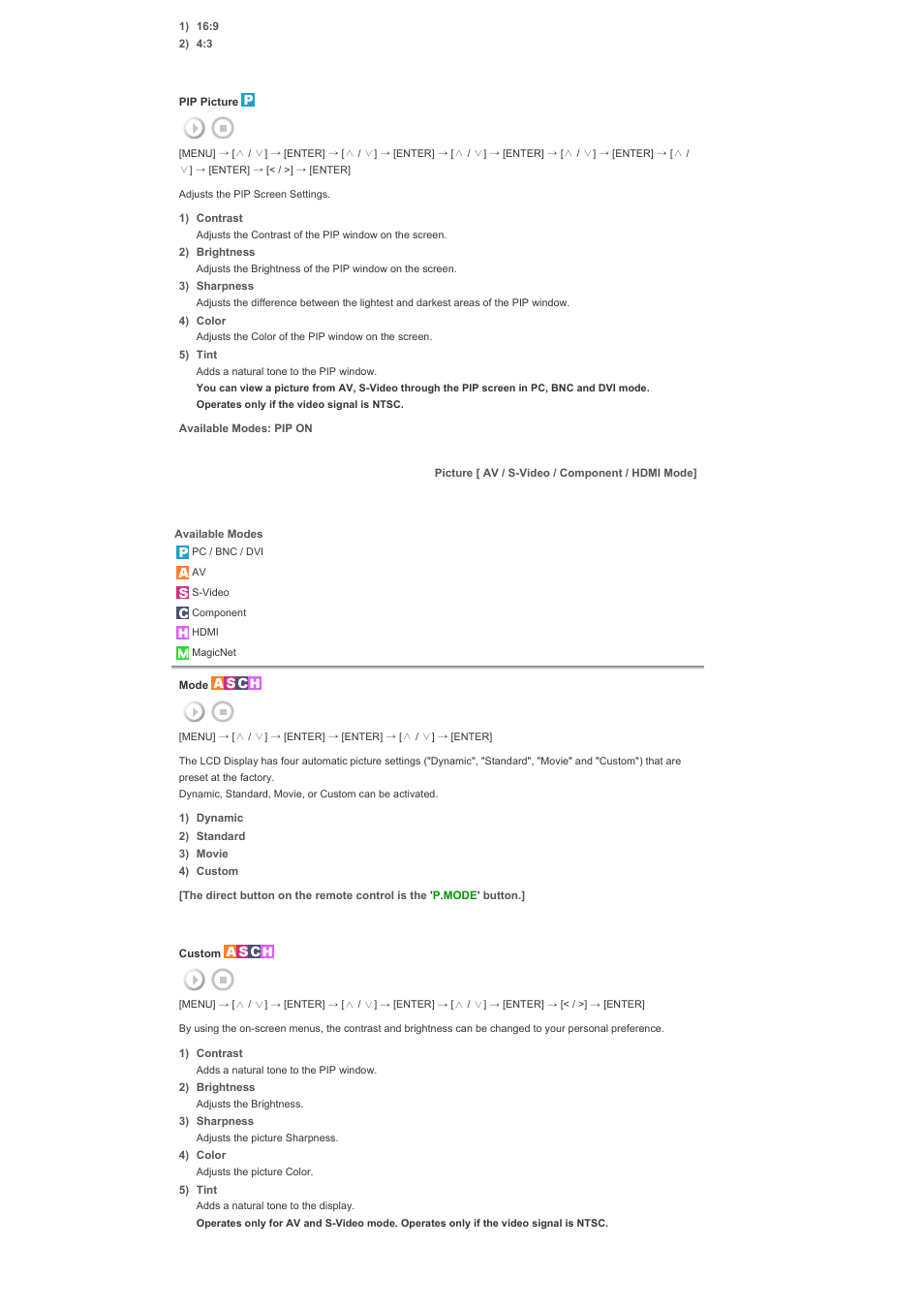 Picture [ av / s-video / component / hdmi mode | Samsung 570DXN User Manual | Page 137 / 164