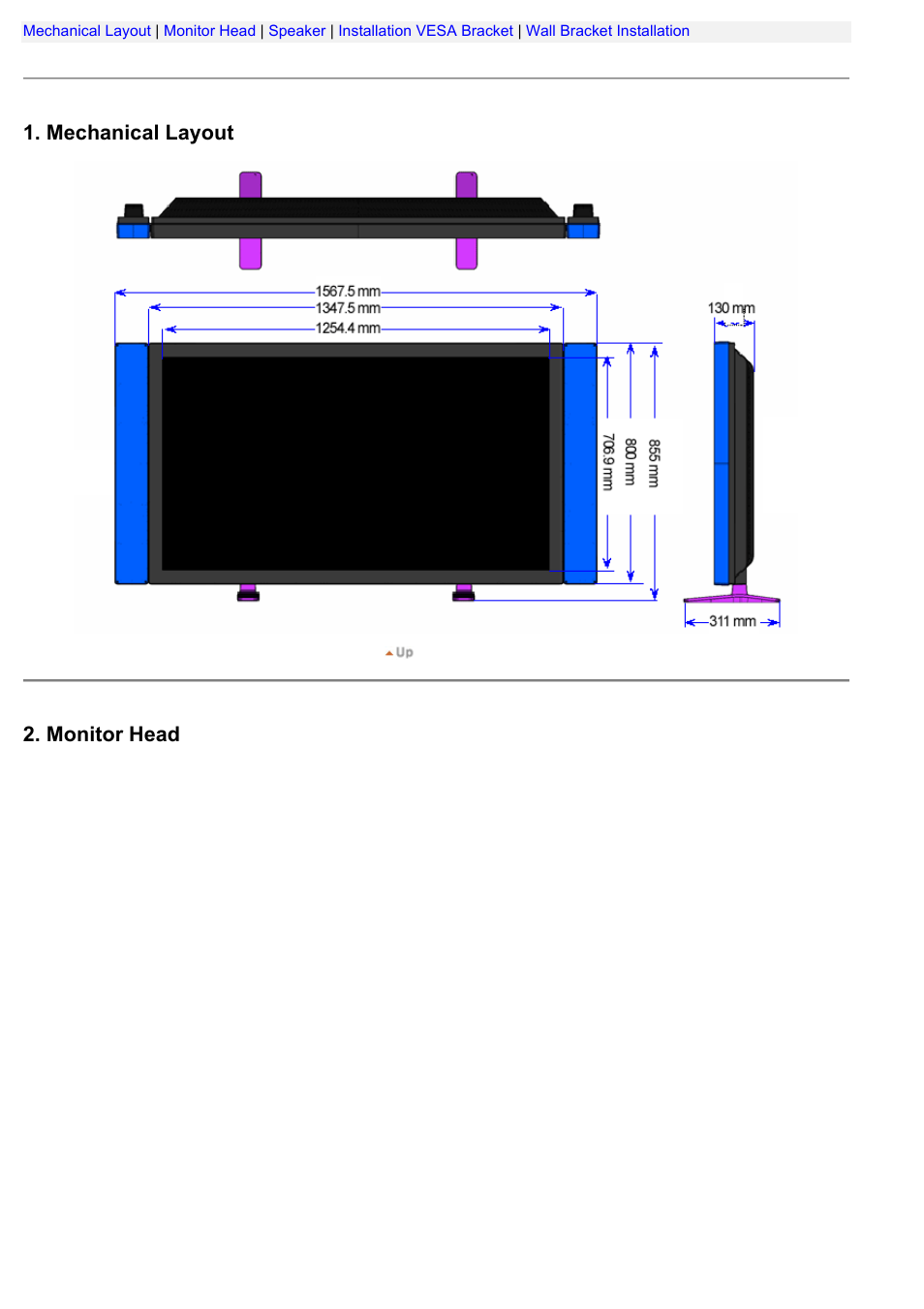 Mechanical layout, Mechanical layout 2. monitor head | Samsung 570DXN User Manual | Page 19 / 164