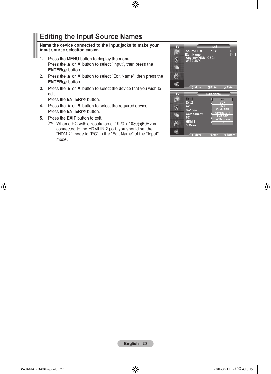 Editing the input source names | Samsung BN68-01412D-00 User Manual | Page 31 / 72