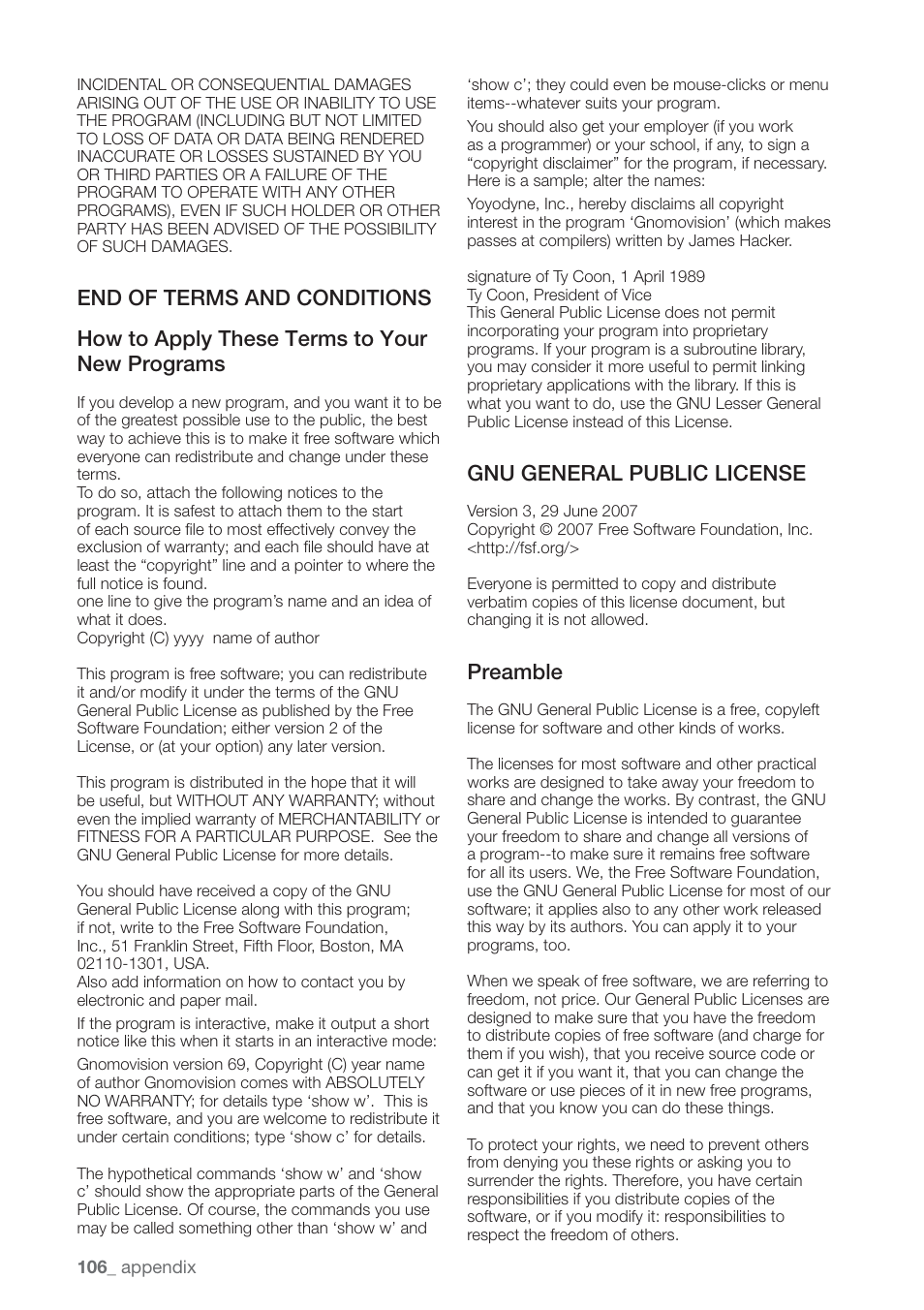 Gnu general public license, Preamble | Samsung SHR-7160 User Manual | Page 106 / 120