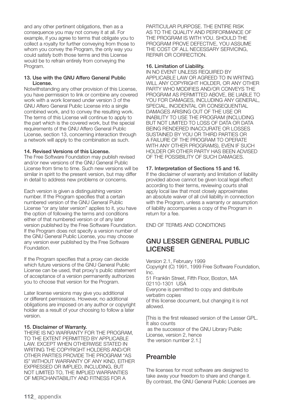 Gnu lesser general public license, Preamble | Samsung SHR-7160 User Manual | Page 112 / 120
