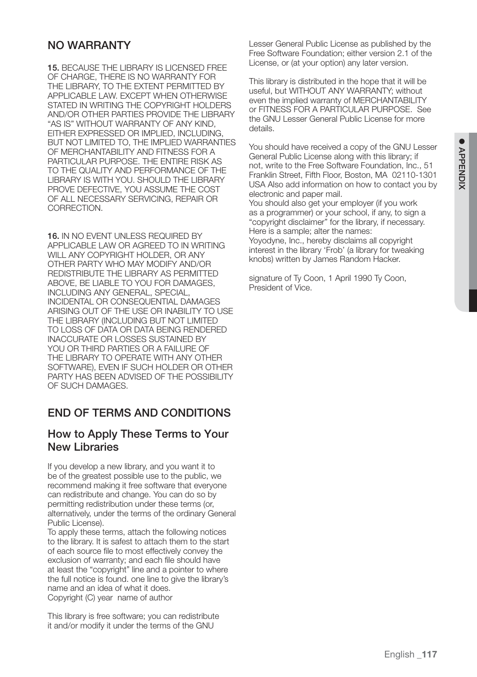 No warranty | Samsung SHR-7160 User Manual | Page 117 / 120