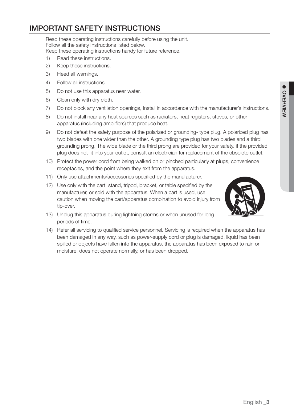 Important safety instructions | Samsung SHR-7160 User Manual | Page 3 / 120