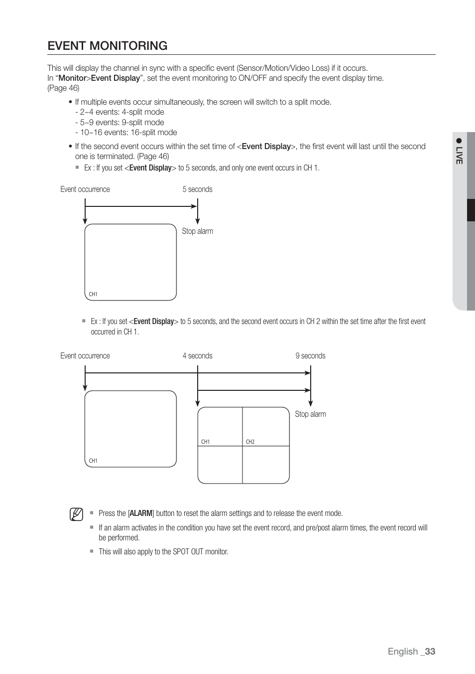 Event monitoring | Samsung SHR-7160 User Manual | Page 33 / 120
