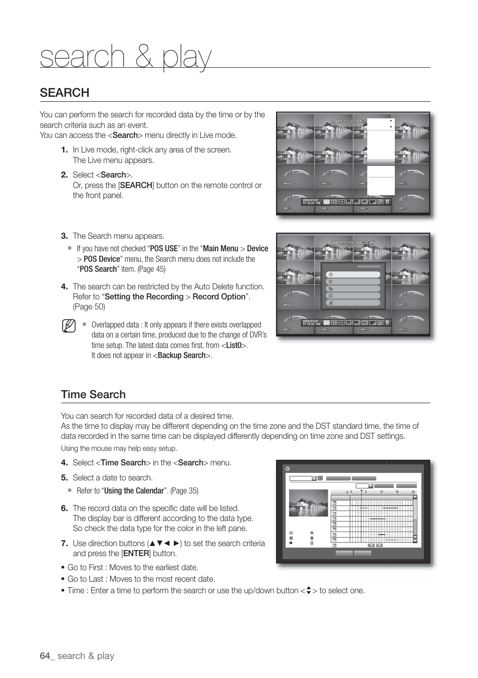 Search & play, Search, Time search | Samsung SHR-7160 User Manual | Page 64 / 120