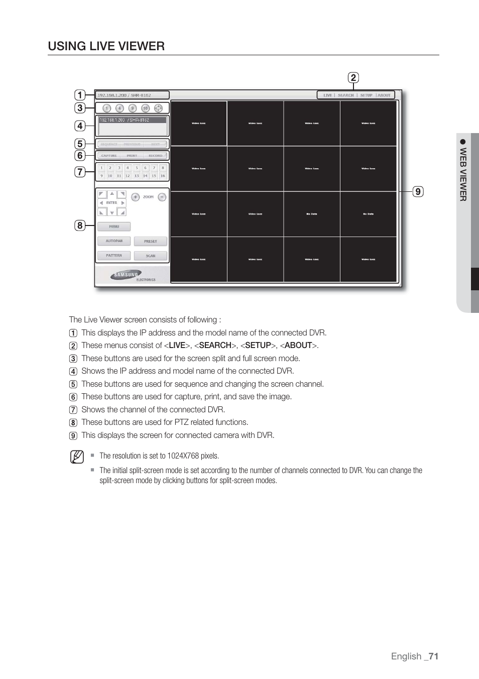 Using live viewer | Samsung SHR-7160 User Manual | Page 71 / 120