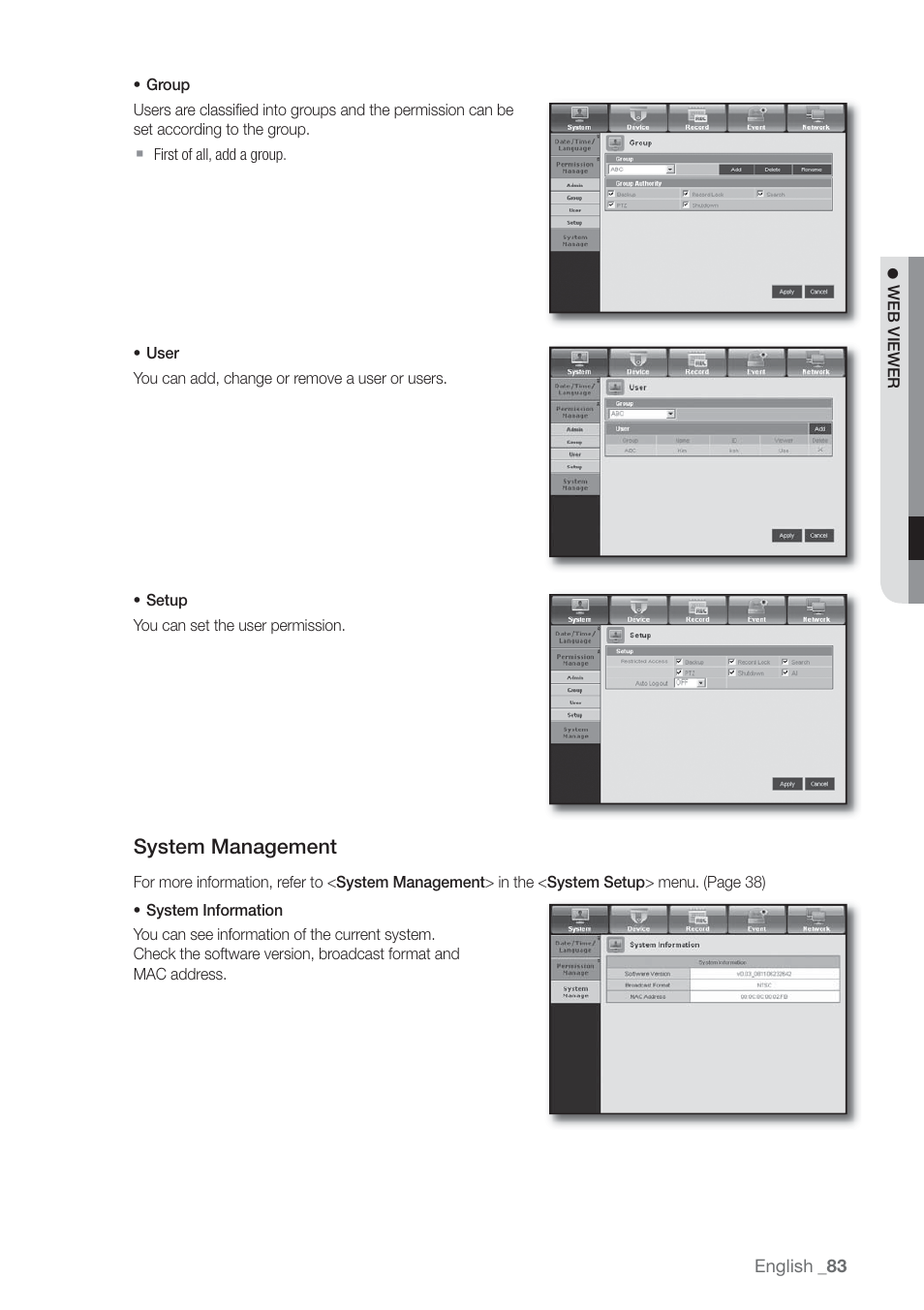 System management | Samsung SHR-7160 User Manual | Page 83 / 120