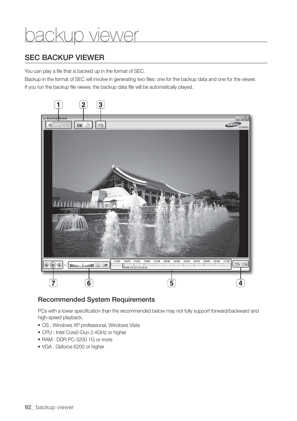 Backup viewer, Sec backup viewer | Samsung SHR-7160 User Manual | Page 92 / 120