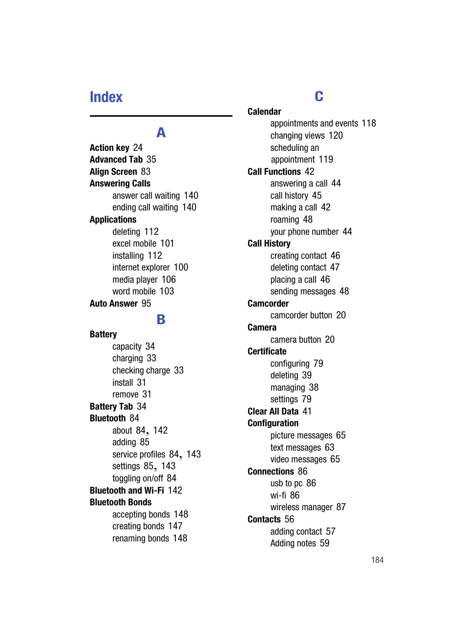 Index | Samsung SCH-i760 User Manual | Page 187 / 191