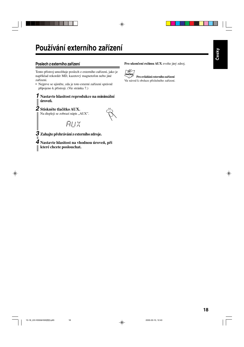Používání externího zařízení, Poslech z externího zařízení | JVC UX-G3 User Manual | Page 23 / 111