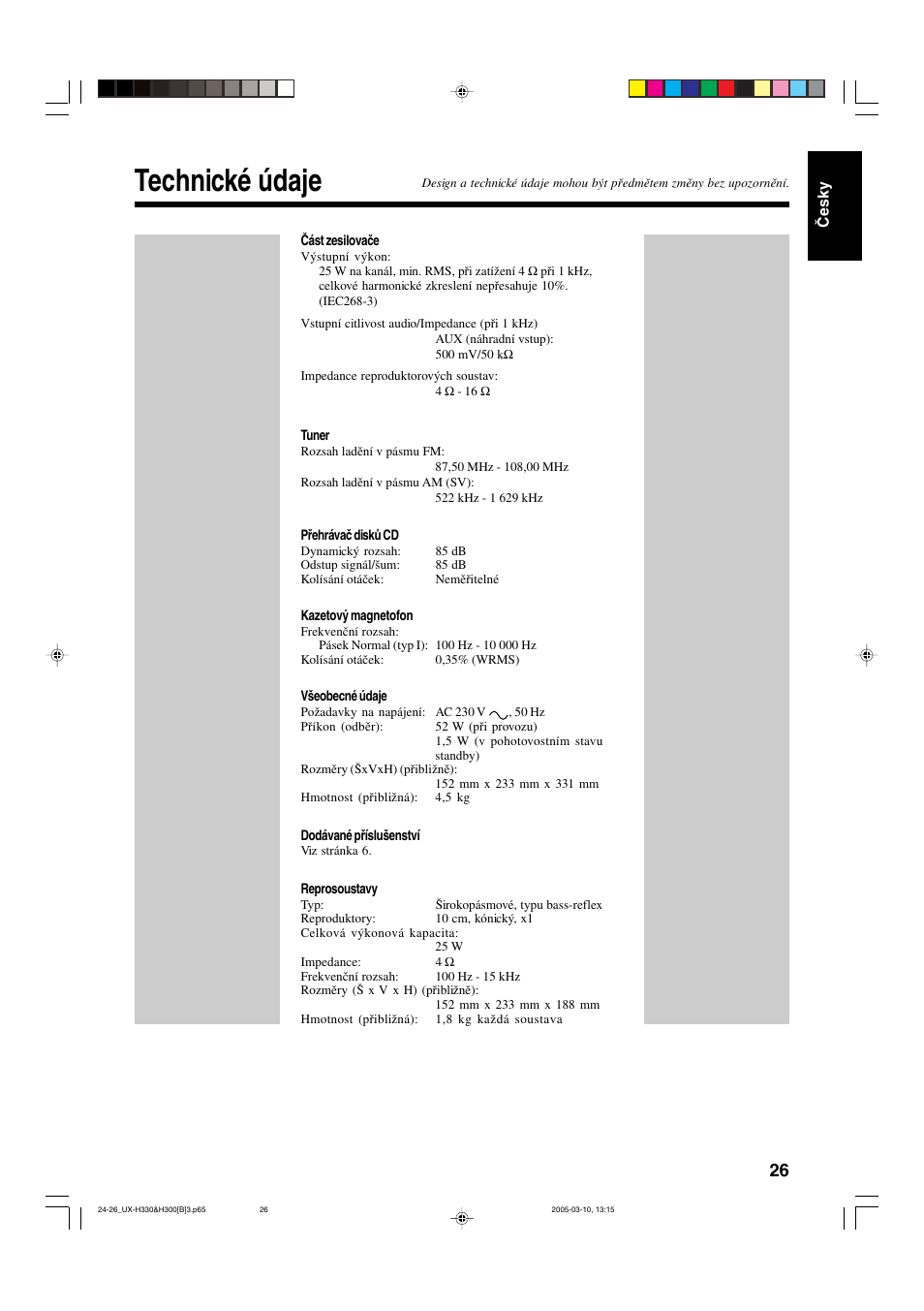 Technické údaje | JVC UX-G3 User Manual | Page 31 / 111