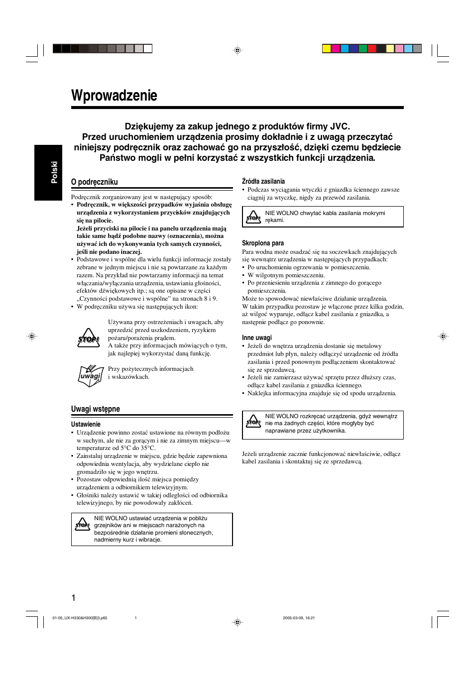 Wprowadzenie | JVC UX-G3 User Manual | Page 32 / 111