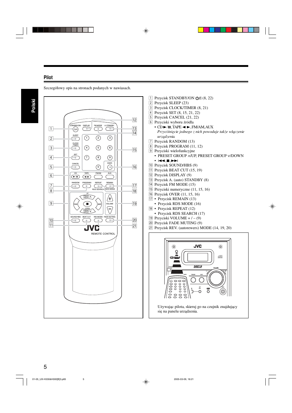 Pilot, Po lski, Szczegółowy opis na stronach podanych w nawiasach | JVC UX-G3 User Manual | Page 36 / 111