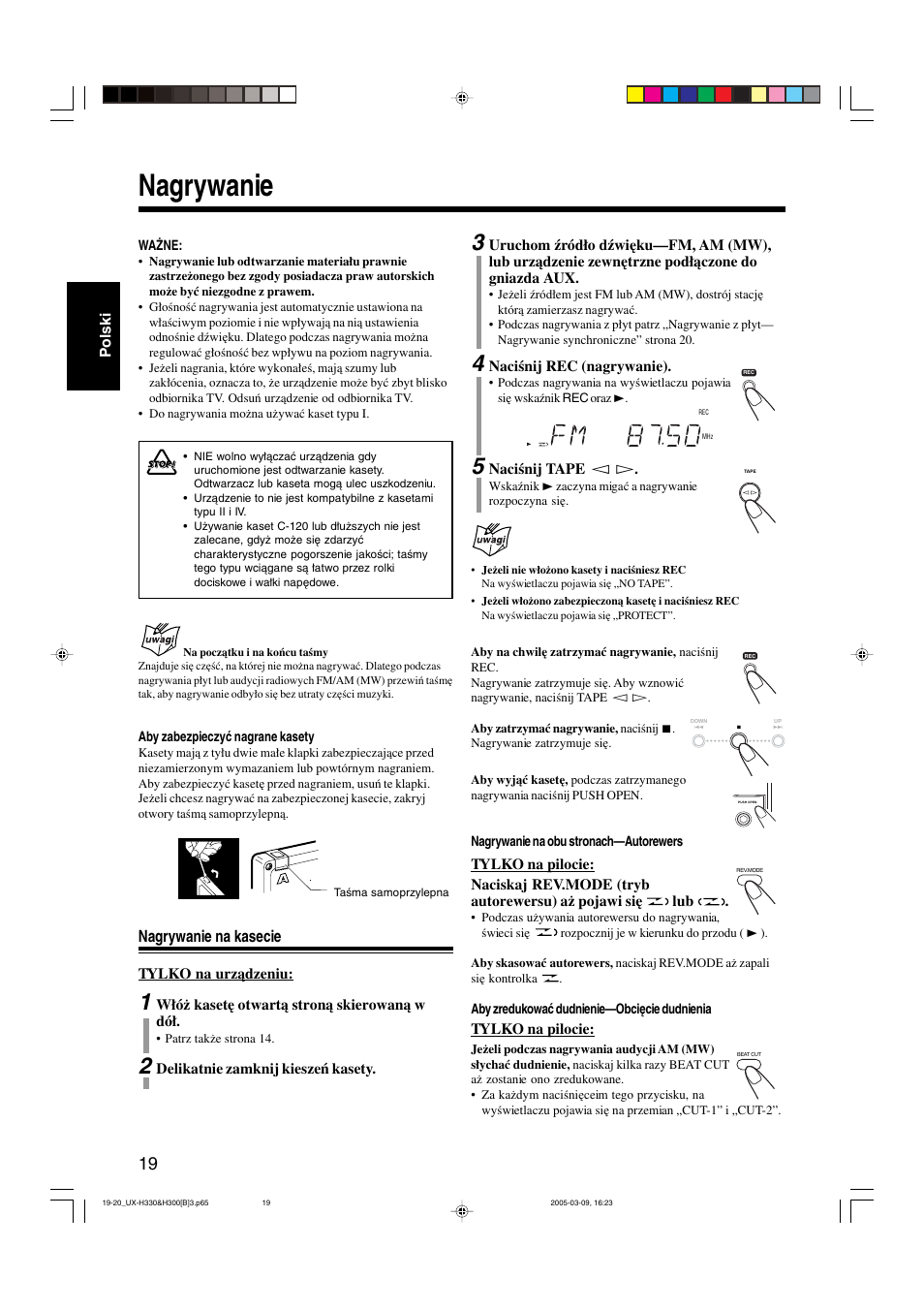 Nagrywanie, Nagrywanie na kasecie | JVC UX-G3 User Manual | Page 50 / 111