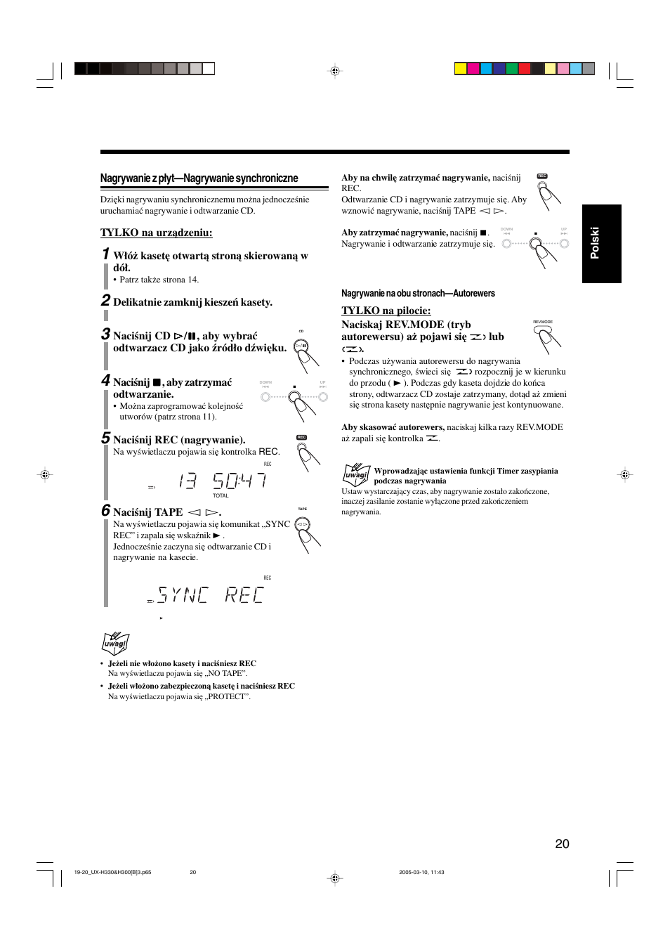 Nagrywanie z płyt—nagrywanie synchroniczne | JVC UX-G3 User Manual | Page 51 / 111