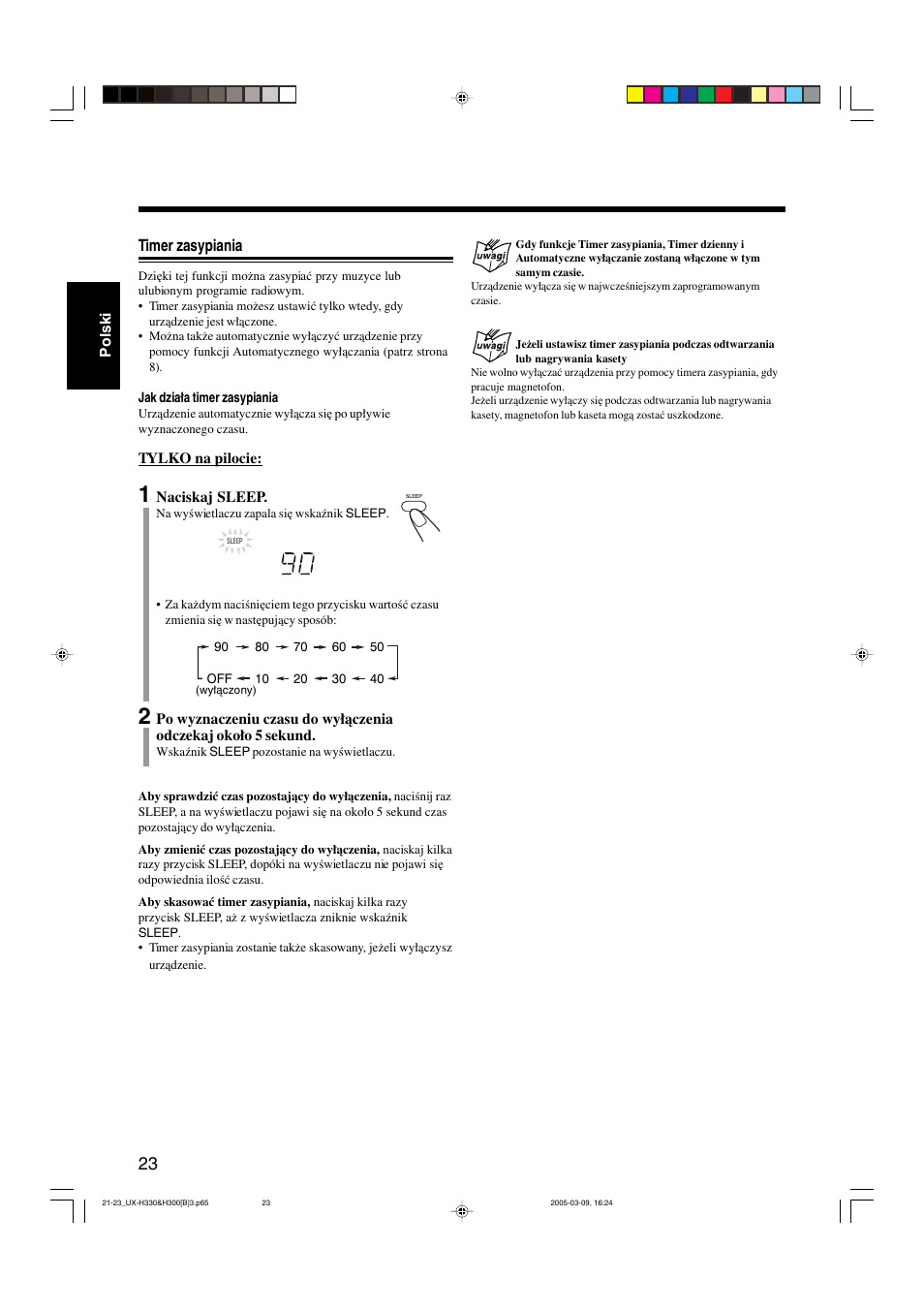 Timer zasypiania | JVC UX-G3 User Manual | Page 54 / 111