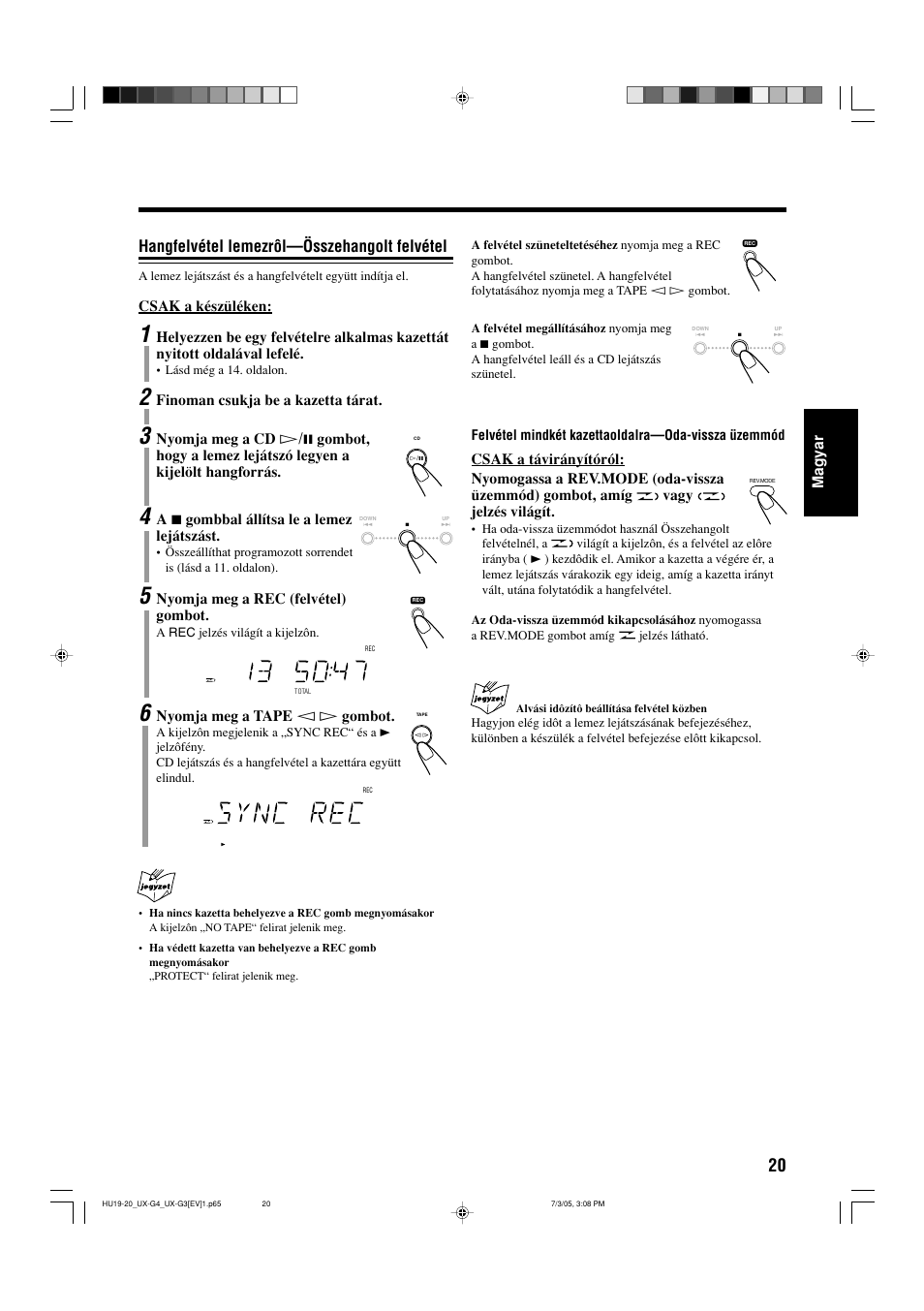 Hangfelvétel lemezrôl—összehangolt felvétel | JVC UX-G3 User Manual | Page 77 / 111