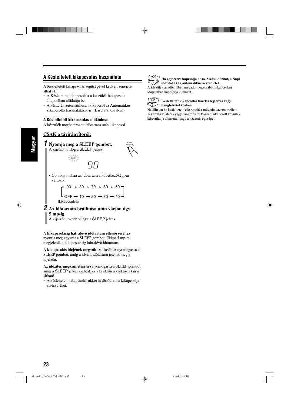 A késleltetett kikapcsolás használata | JVC UX-G3 User Manual | Page 80 / 111
