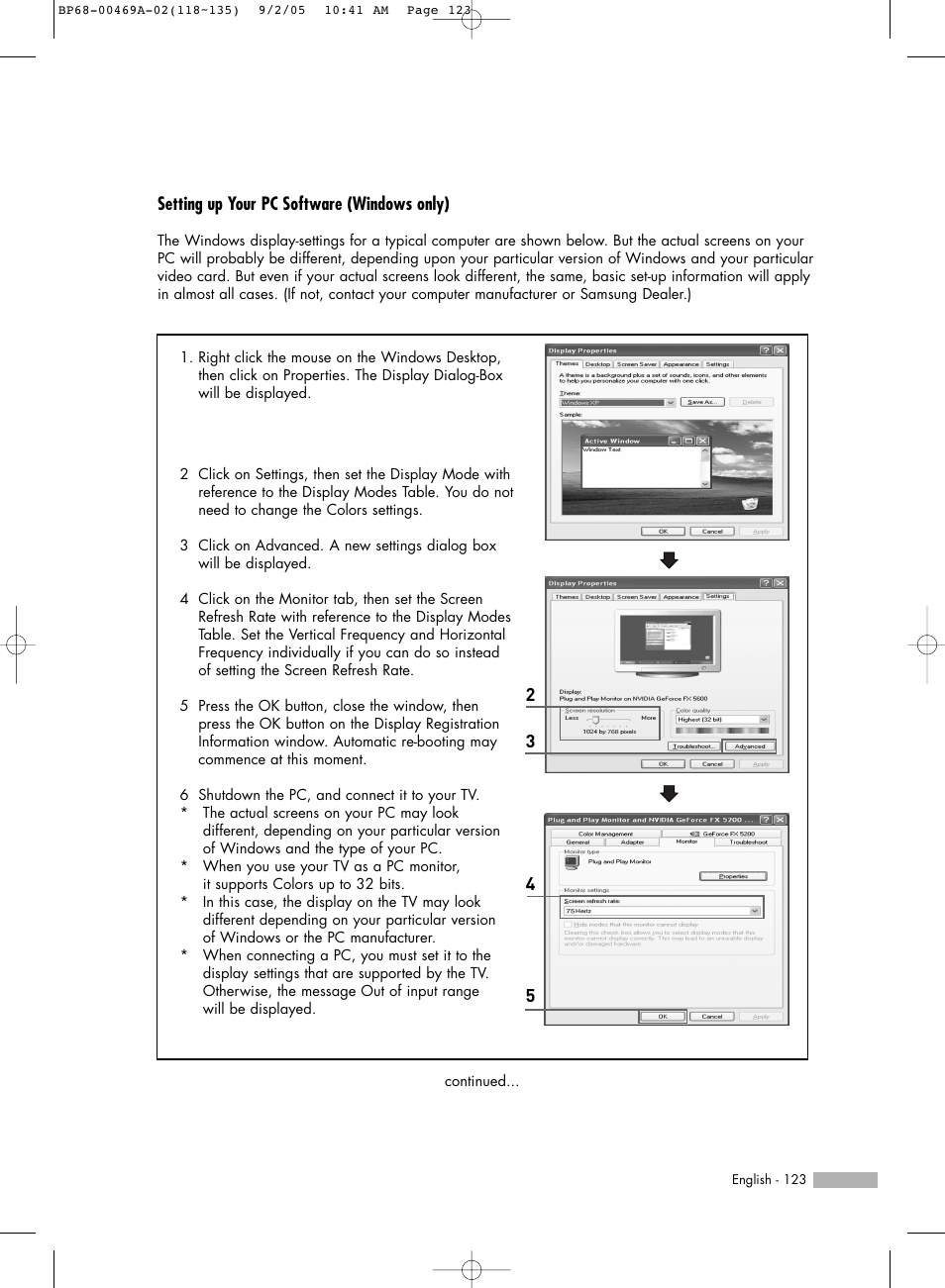 Setting up your pc software (windows only) | Samsung HL-R6167W User Manual | Page 123 / 136