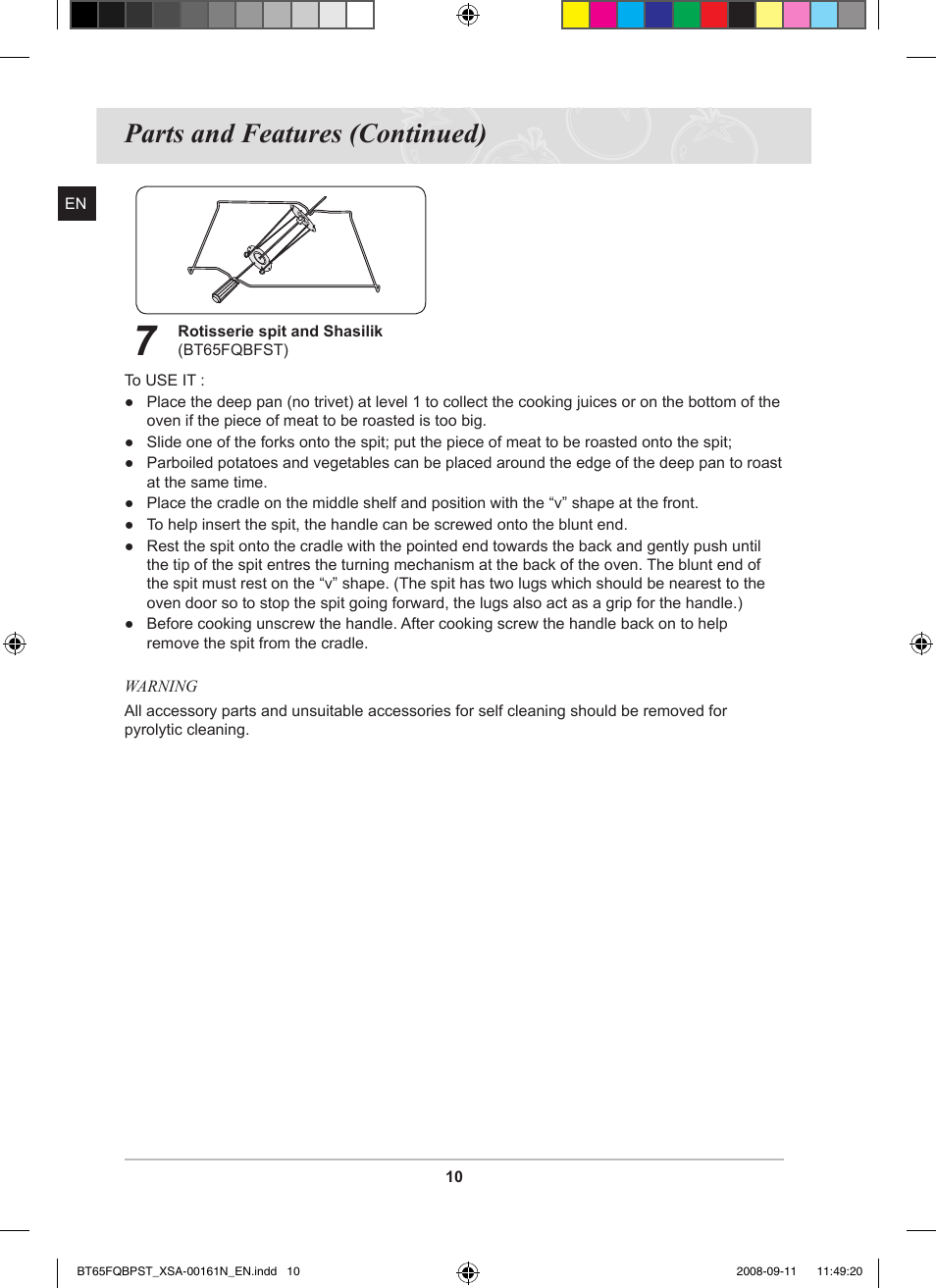 Parts and features (continued) | Samsung BT65FQBPST User Manual | Page 12 / 50