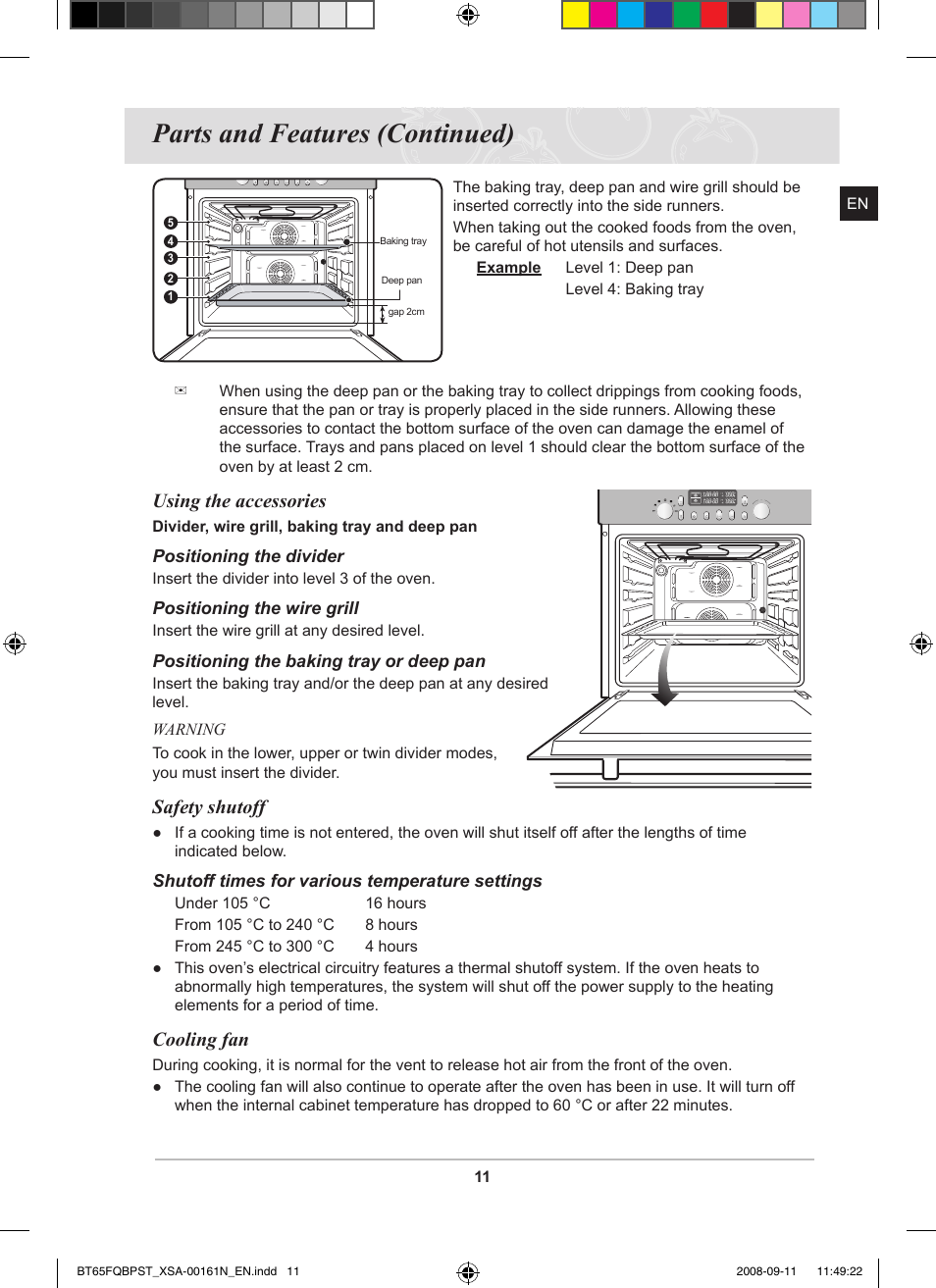 Parts and features (continued), Using the accessories, Safety shutoff | Cooling fan | Samsung BT65FQBPST User Manual | Page 13 / 50