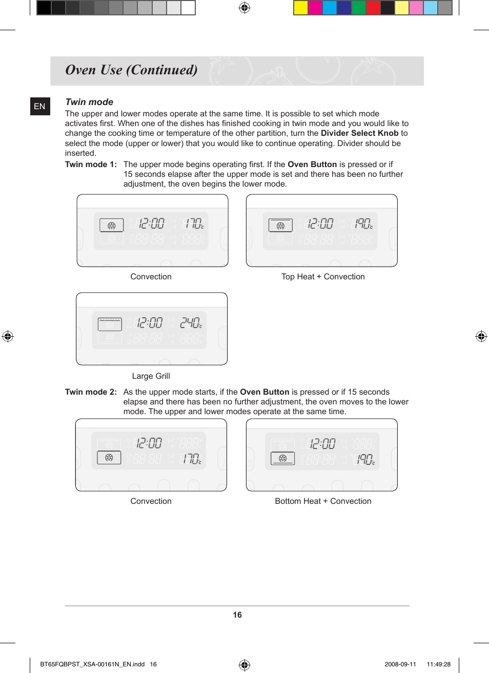 Oven use (continued) | Samsung BT65FQBPST User Manual | Page 18 / 50