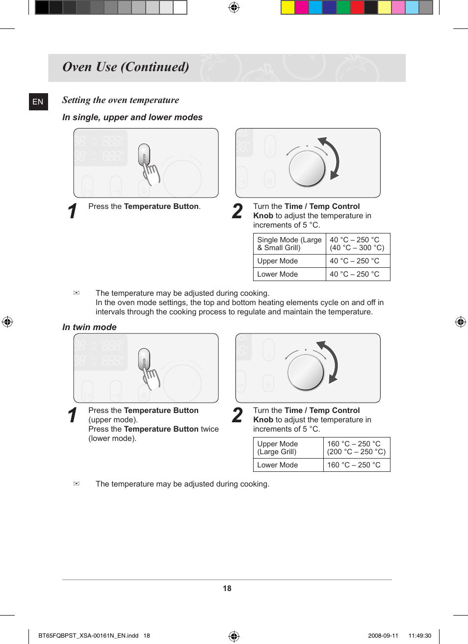 Oven use (continued) | Samsung BT65FQBPST User Manual | Page 20 / 50