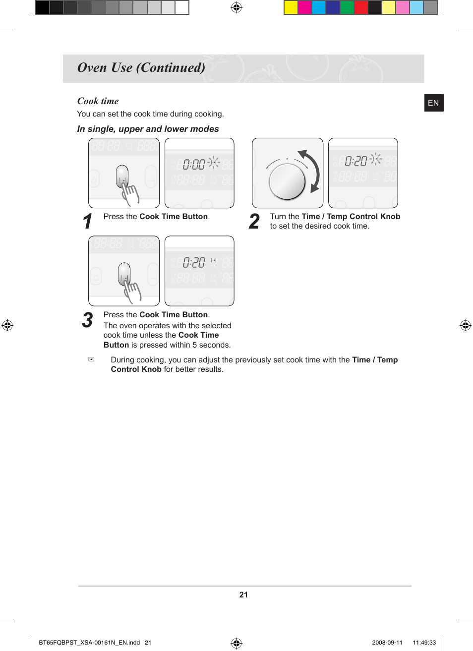 Oven use (continued) | Samsung BT65FQBPST User Manual | Page 23 / 50