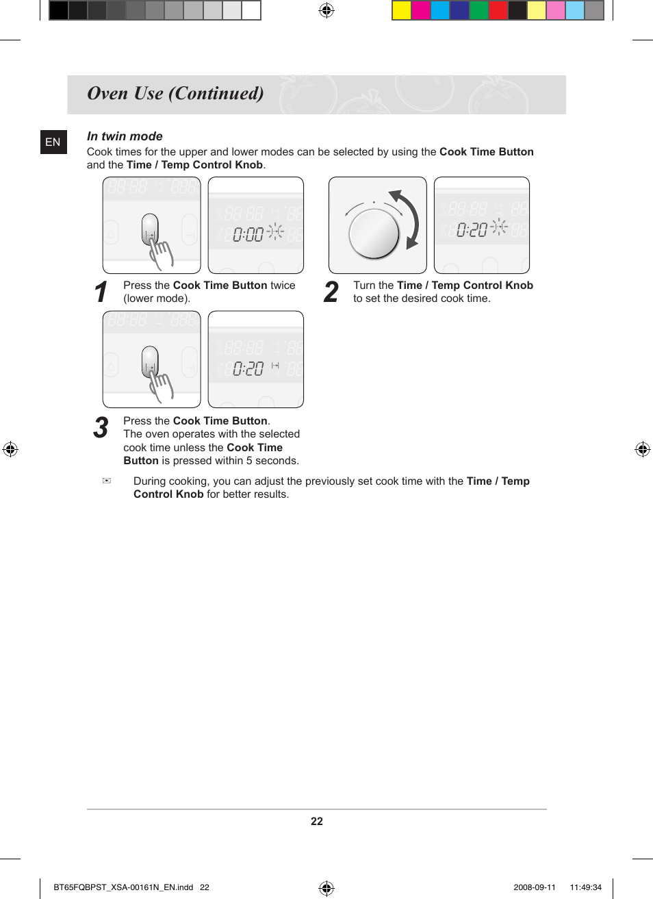 Oven use (continued) | Samsung BT65FQBPST User Manual | Page 24 / 50