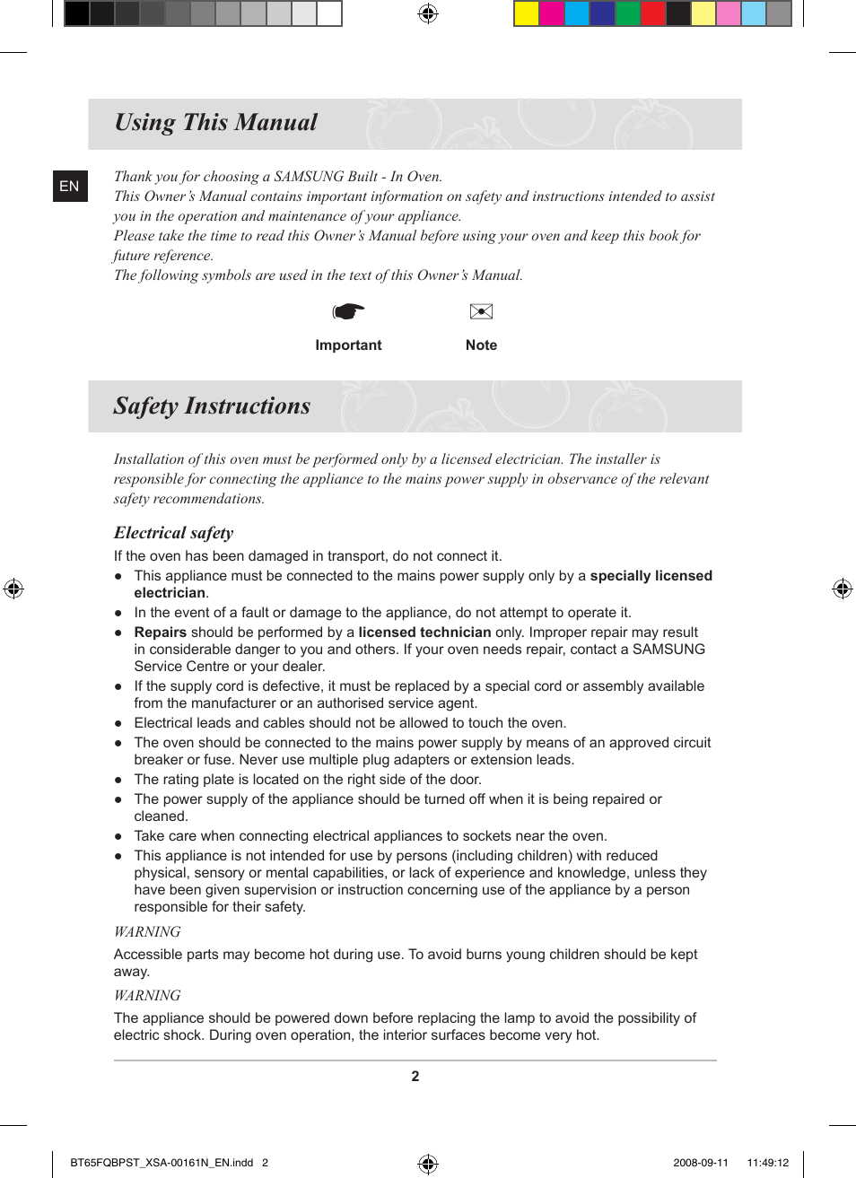 Using this manual, Safety instructions | Samsung BT65FQBPST User Manual | Page 4 / 50