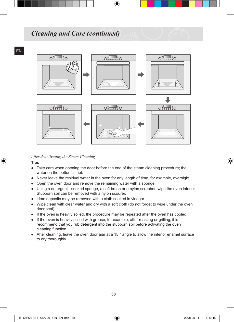 Cleaning and care (continued) | Samsung BT65FQBPST User Manual | Page 40 / 50