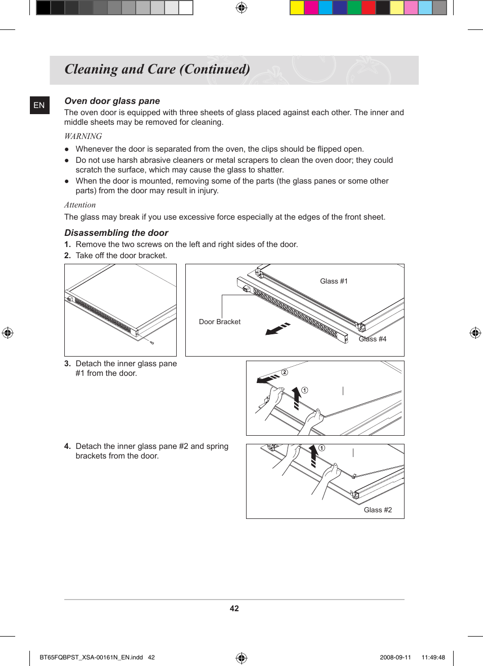 Cleaning and care (continued) | Samsung BT65FQBPST User Manual | Page 44 / 50