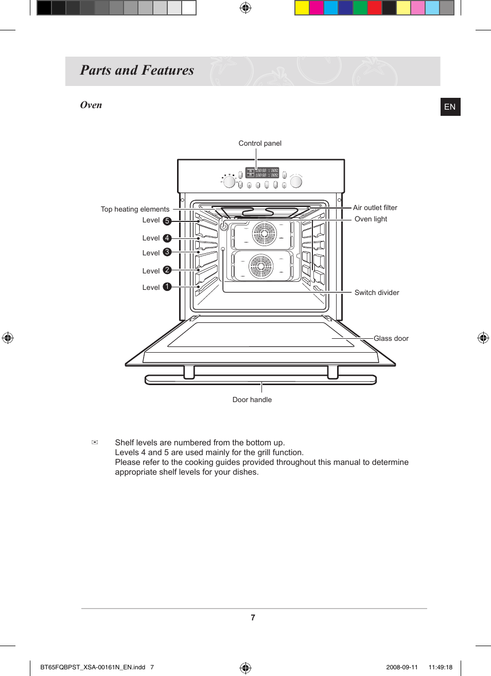 Parts and features, Oven | Samsung BT65FQBPST User Manual | Page 9 / 50