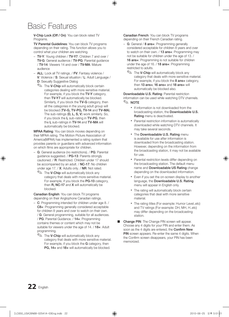 Basic features | Samsung BN68-02541A-04 User Manual | Page 22 / 62