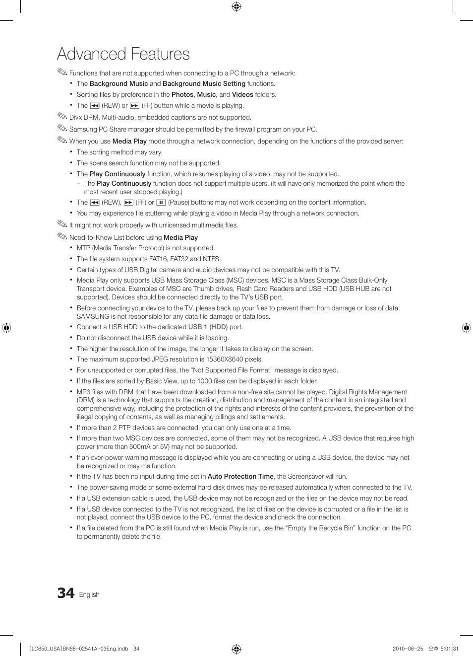 Advanced features | Samsung BN68-02541A-04 User Manual | Page 34 / 62