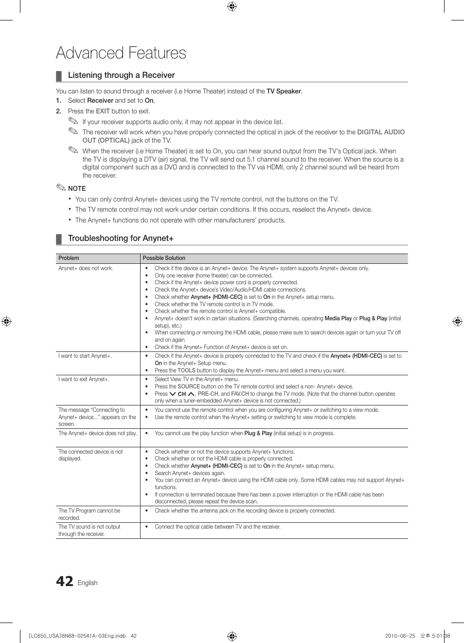 Advanced features | Samsung BN68-02541A-04 User Manual | Page 42 / 62