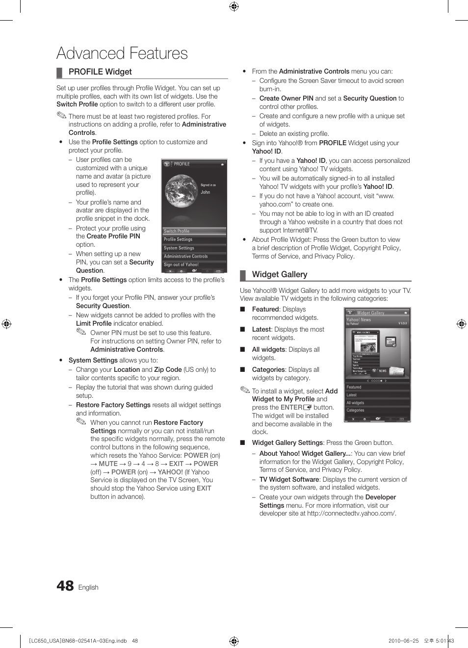 Advanced features | Samsung BN68-02541A-04 User Manual | Page 48 / 62