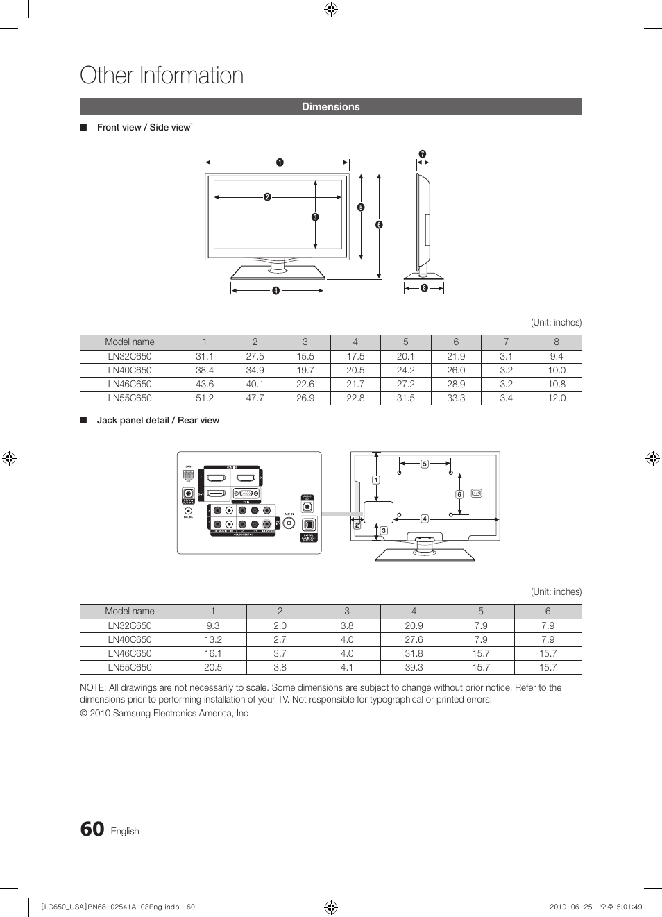 Dimensions, Other information | Samsung BN68-02541A-04 User Manual | Page 60 / 62