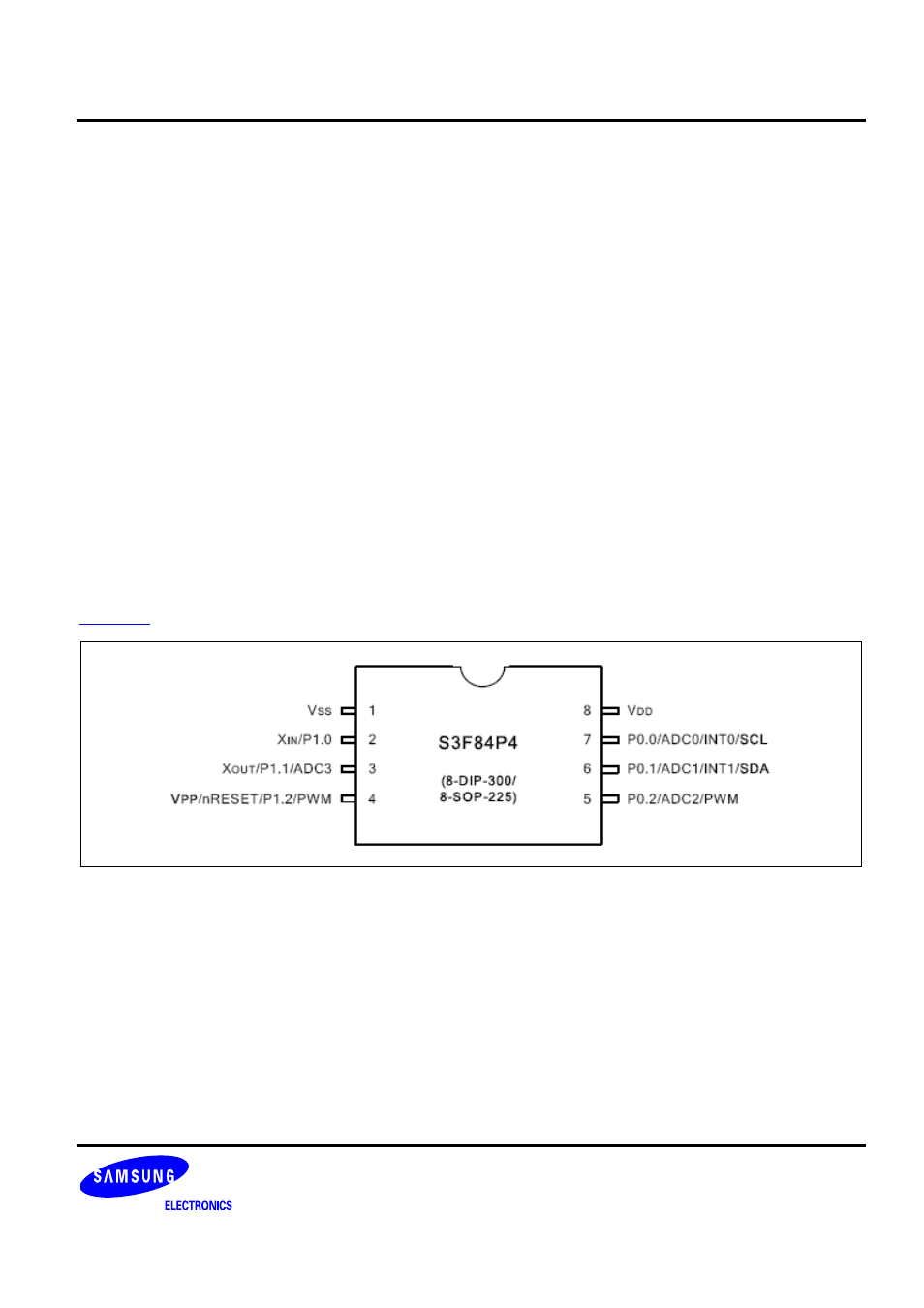 1 overview of hpled lighting control system, 1 pin assignment in s3f84p4, Overview of hpled lighting control system | Figure 1-1 s3f84p4 pin assignment | Samsung S3F84A5 User Manual | Page 7 / 17